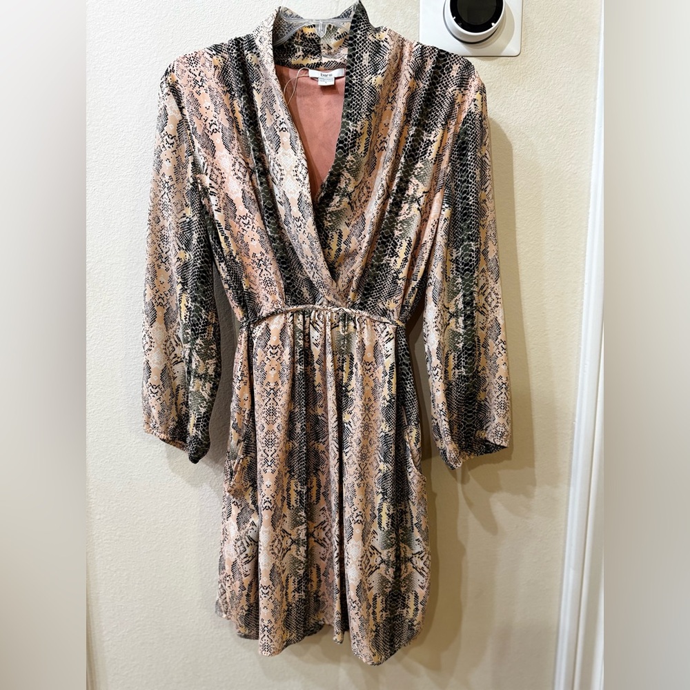 Bar III Blush and Black Snake-Print Mini Dress